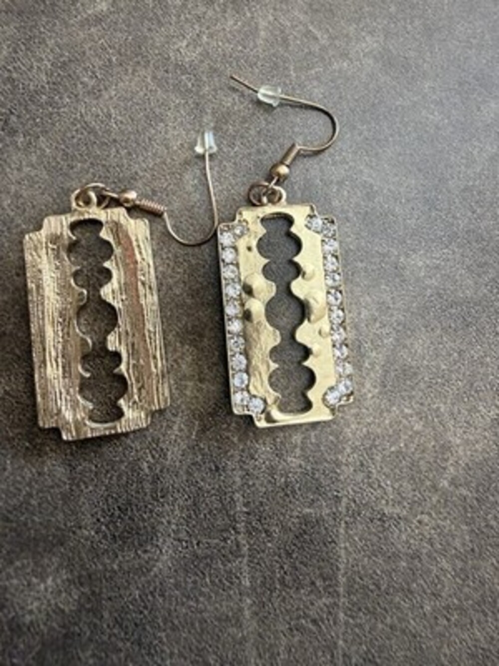 Razor Blade Gold-Toned Dangle Earrings With Rhinestones